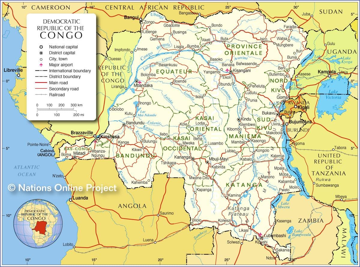 mapa de la república democrática del congo