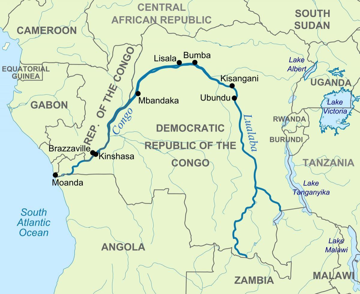 río zaire en el mapa del mundo